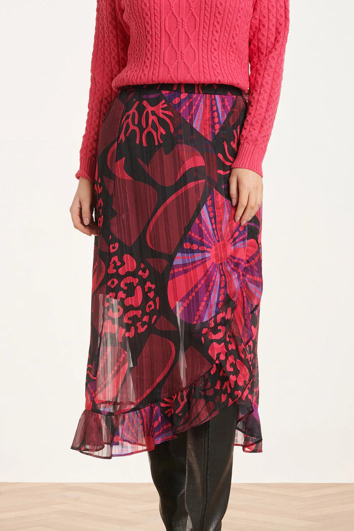 SMASHED LEMON Pink Purple Print Midi Skirt