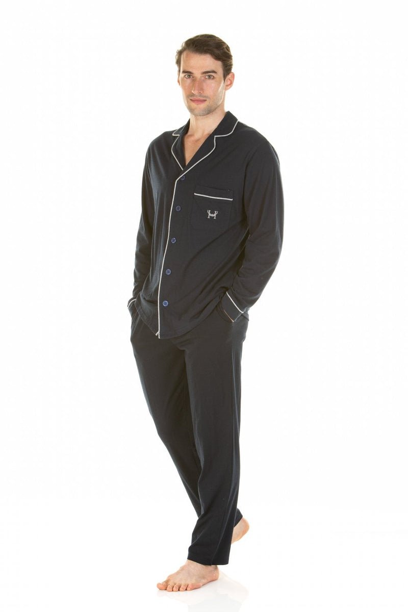 Normann Men's Pajama Set - Long Sleeve Button-Down Sleepwear, Jersey Fabric