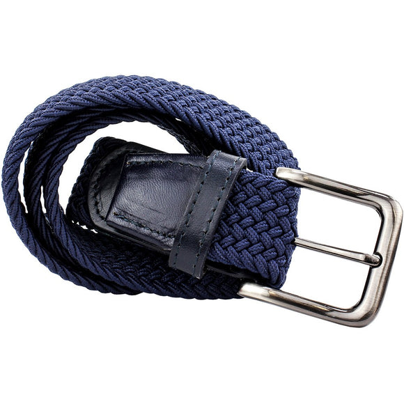 35mm Web Belt With Leather Ends - Navy