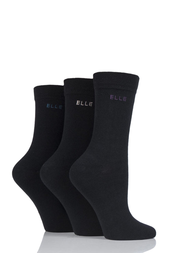 ELLE Black Cotton Socks - 3 Pair Pack