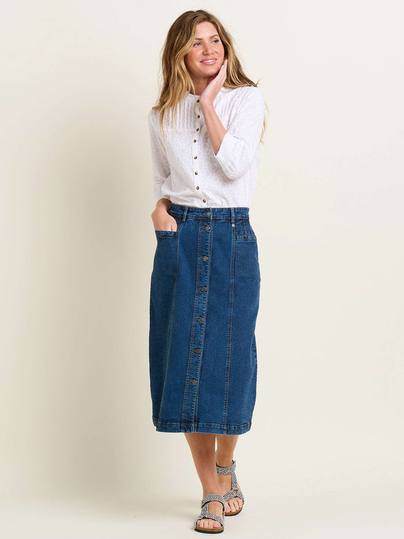 BRAKEBURN Button Front Denim Midi Skirt