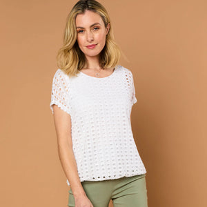 EMRECO Ivory Lace Jersey Knit Top