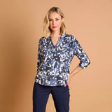 EMRECO Grey Leaf Print Blouse