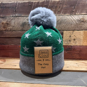 Green Unisex Star Cosy Bobble Hat