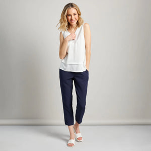 EMRECO Navy Elastic Back Cropped Trouser