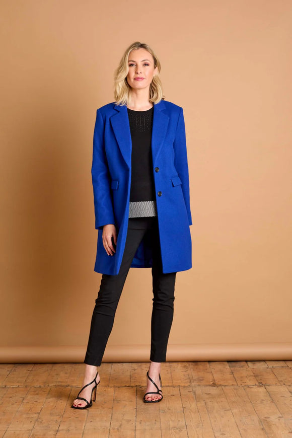 EMRECO Blue Single Breasted Revere Collar Coat