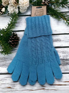 Cornflower Cosy Cable knit Gloves