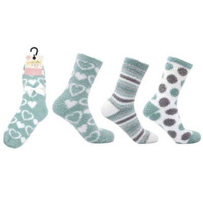 Ladies Hearts & Spots Green Snuggle Toes Socks 3 Pair Pack