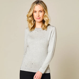 EMRECO Silver Grey Sparkle Long Sleeve Jumper