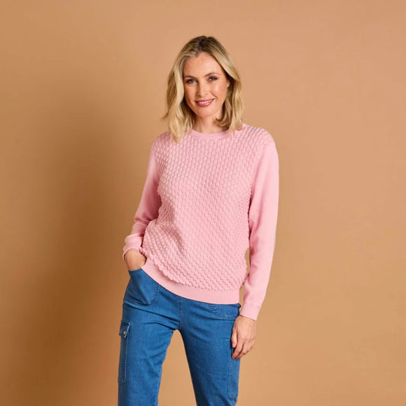 EMRECO Pink Bubble Textured Round Neck Jumper