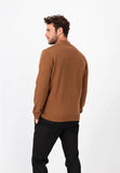 FYNCH HATTON Walnut Sweater with Button Troyer Collar