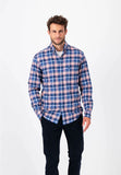 FYNCH HATTON Blue Checked Flannel Shirt