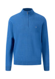 FYNCH HATTON Azure Cotton Sweater with Troyer Collar