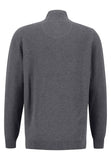 FYNCH HATTON Steel Grey Textured Cotton Sweater with Troyer Collar