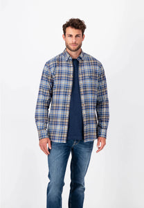 FYNCH HATTON Blue Checked Flannel Shirt