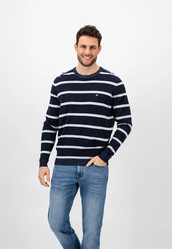 FYNCH HATTON O-Neck Plated Stripe Navy