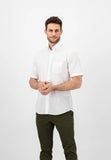 FYNCH HATTON White Slub Cotton Short Sleeve Shirt