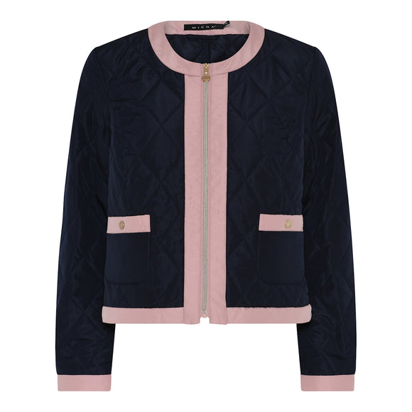 MICHA Navy & Pink Collarless Jacket