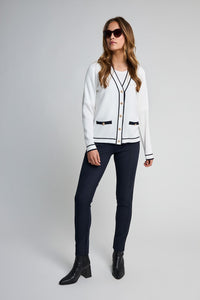 MICHA White & Navy Trim Cardigan