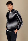 FYNCH HATTON Navy Striped Cotton Sweater