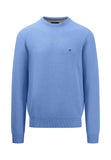 FYNCH HATTON Crystal Blue Textured Round Neck Jumper