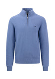 FYNCH HATTON Crystal Blue Textured Sweater with Troyer Collar