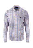 FYNCH HATTON Blue & Orange Long Sleeve Checked Shirt