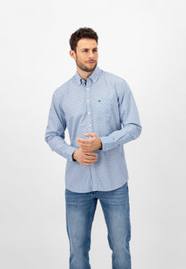 FYNCH HATTON Blue Graphic Print Long Sleeve Shirt