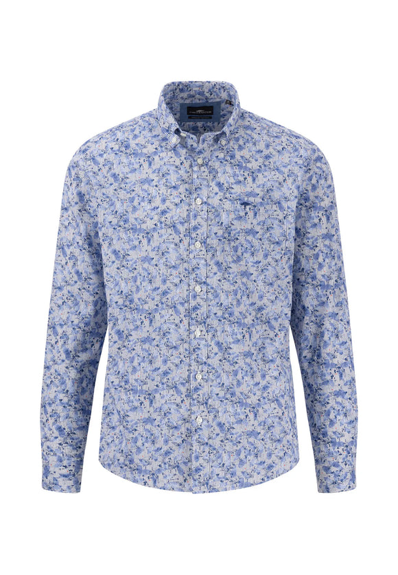 FYNCH HATTON Blue Print Cotton Shirt