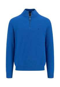 FYNCH HATTON Strong Blue Cotton 1/4 Zip Sweater