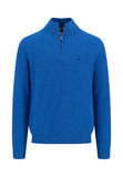 FYNCH HATTON Strong Blue Cotton 1/4 Zip Sweater