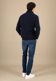 FYNCH HATTON Navy Cotton 1/4 Zip Sweater