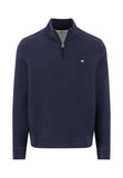 FYNCH HATTON Navy Cotton Half Zip Sweatshirt