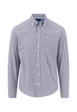 FYNCH HATTON Navy/Pink Check Long Sleeve Shirt