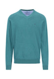FYNCH HATTON Teal Cotton V-Neck Sweater