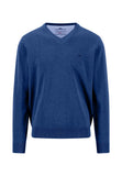 FYNCH HATTON Ink Blue Cotton V-Neck Sweater