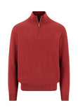 FYNCH HATTON Brick Red Textured Quarter Zip Sweater