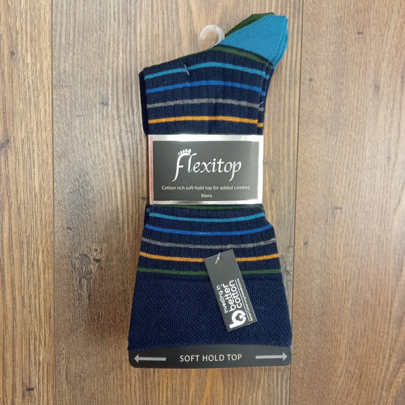 Flexitop Mens 3 Pack Dress Socks - Navy Stripe Mix