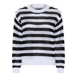 MICHA Navy & White Striped Gap Knit Sweater