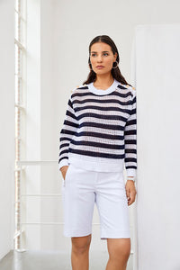 MICHA Navy & White Striped Gap Knit Sweater