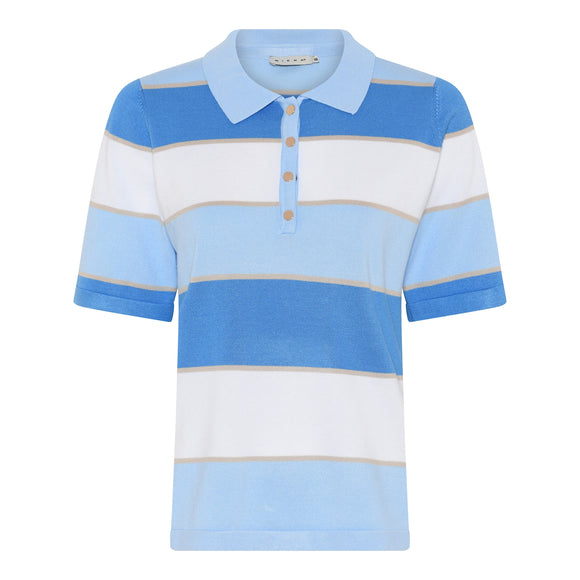 MICHA Blue Striped Knitted Polo