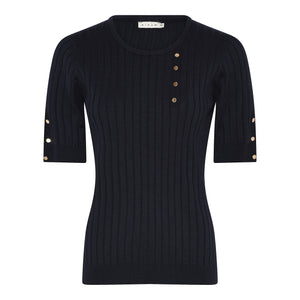 MICHA Navy Knitted Top with Button Detail