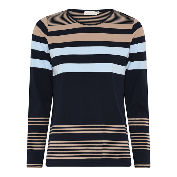 MICHA Navy & Sky Blue Striped Long Sleeve Tee