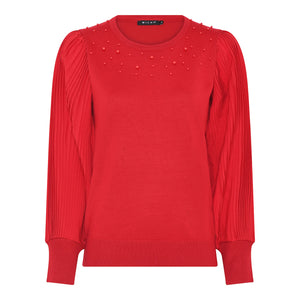 MICHA Red Knit with Pleated Sleeves