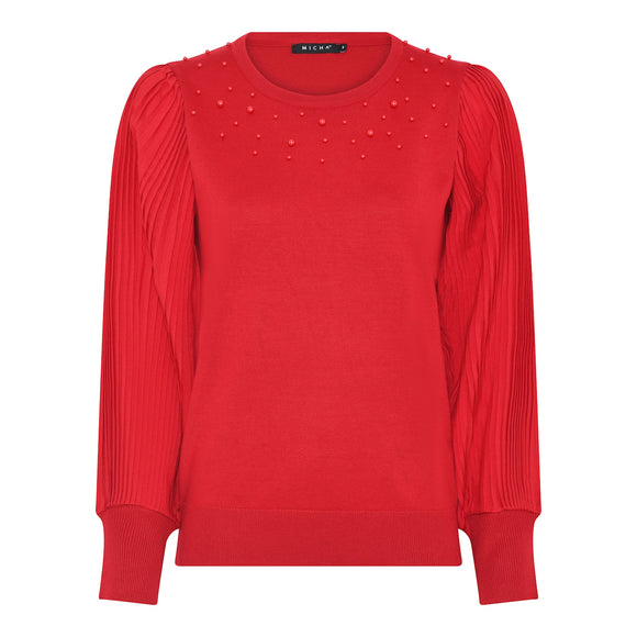 MICHA Red Knit with Pleated Sleeves