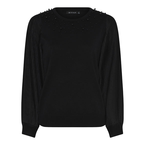 MICHA Black Knit with Pleated Sleeves