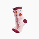Christmas Pink/Burgundy Highland Cow Bamboo Socks