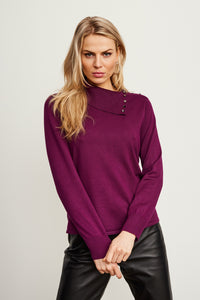 MICHA Aubergine Split Neck Jumper