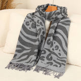 Mixed Leopard Print Wool Scarf - Silver Grey