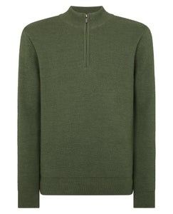 Remus Uomo Green Long Sleeve Half Zip Sweater